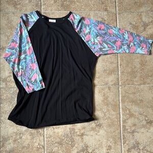LuLaRoe Black Top with Vibrant Floral Sleeves
